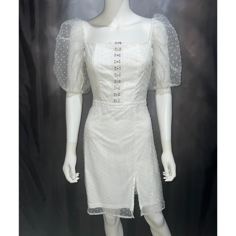 NWT Nasty Gal White Puff Sleeve Eyelet Mini Dress, US 6